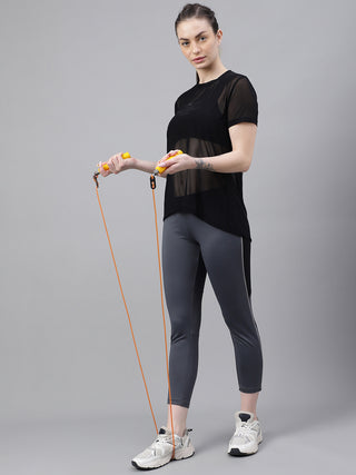 MKH Black Relaxed Fit Mesh Women Lightweight Gym T-Shirt