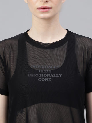MKH Black Relaxed Fit Mesh Women Lightweight Gym T-Shirt