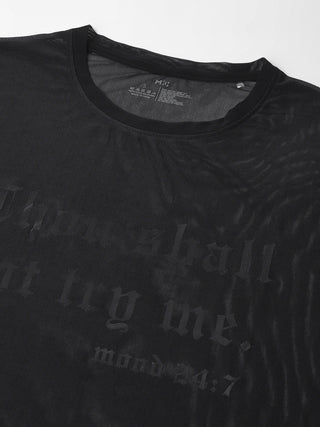 MKH Black Relaxed Fit Mesh T-Shirt Women Casual Athleisure Wear