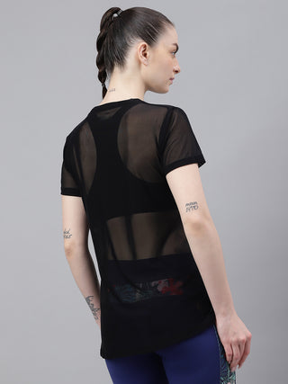 MKH Black Relaxed Fit Mesh T-Shirt Women Gym Training Essential