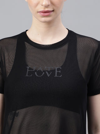 MKH Black Relaxed Fit Mesh T-Shirt Women Gym Training Essential