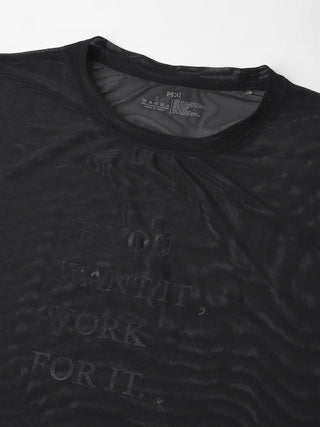 MKH Black Relaxed Fit Mesh T-Shirt Women Yoga And Fitness Wear