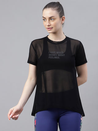 MKH Black Relaxed Fit Mesh Women Lightweight Sport T-Shirt