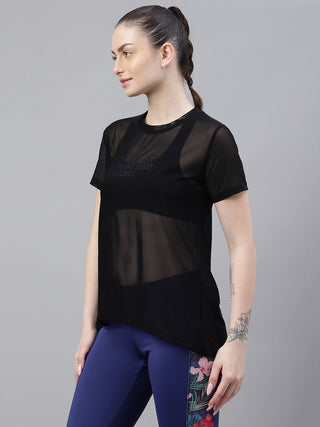 MKH Black Relaxed Fit Mesh Women Lightweight Sport T-Shirt