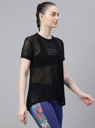 MKH Black Relaxed Fit Mesh Women Lightweight Sport T-Shirt