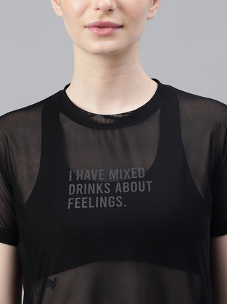 MKH Black Relaxed Fit Mesh Women Lightweight Sport T-Shirt