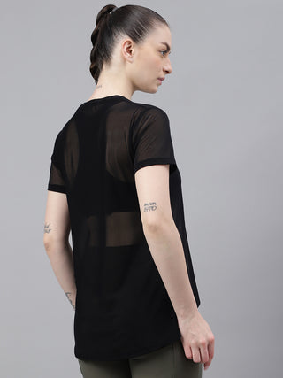 MKH Black Relaxed Fit Mesh T-Shirt Women Casual Gym Outfit