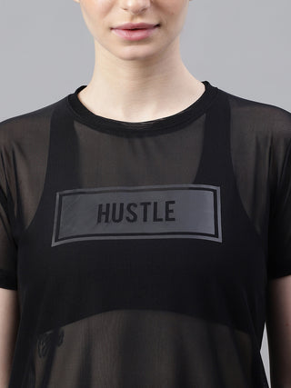 MKH Black Relaxed Fit Mesh T-Shirt Women Casual Gym Outfit