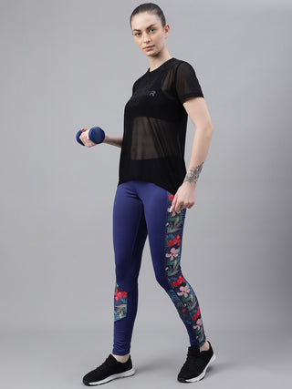 MKH Black Relaxed Fit Mesh T-Shirt Women Breathable Workout Layer