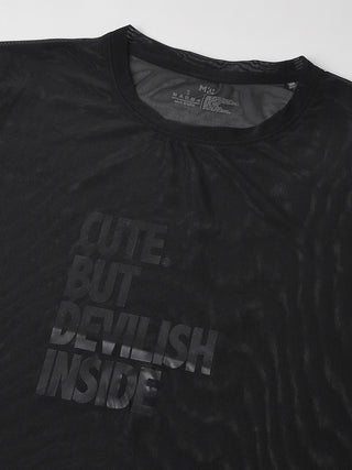MKH Black Relaxed Fit Mesh T-Shirt Women Comfortable Activewear