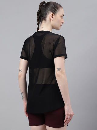 MKH Black Relaxed Fit Mesh T-Shirt Women Sporty Streetwear Look