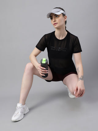MKH Black Relaxed Fit Mesh T-Shirt Women Sporty Streetwear Look