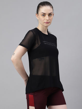 MKH Black Relaxed Fit Mesh T-Shirt Women Sporty Streetwear Look