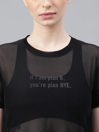 MKH Black Relaxed Fit Mesh Women Training And Running T-Shirt