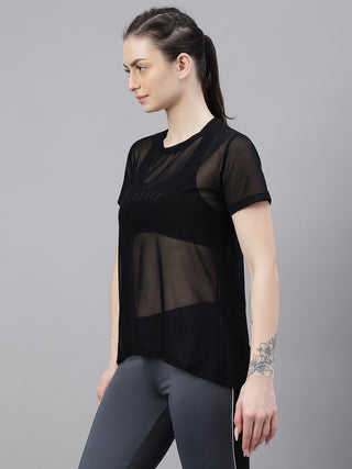 MKH Black Relaxed Fit Mesh T-Shirt Women Lightweight Training Wear