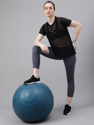 MKH Black Relaxed Fit Mesh T-Shirt Women Lightweight Training Wear