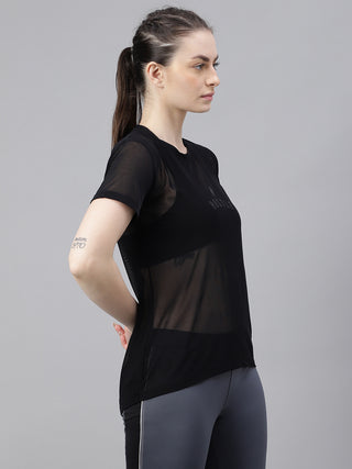 MKH Black Relaxed Fit Mesh T-Shirt Women Lightweight Training Wear