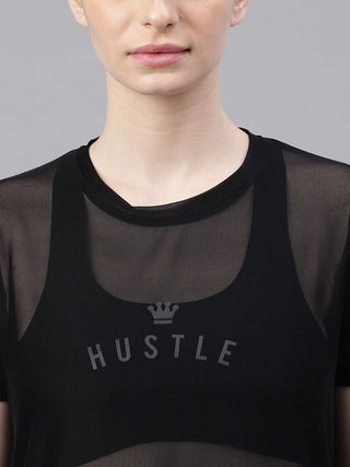 MKH Black Relaxed Fit Mesh T-Shirt Women Lightweight Training Wear