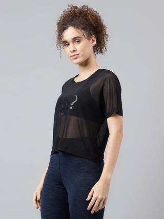 MKH Black Mesh Short Boxy Fit T Shirt Womens Fashion