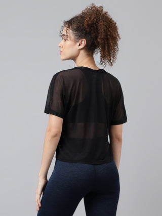 MKH Black Mesh Short Boxy Fit T Shirt Womens Fashion
