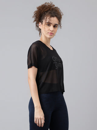 MKH Black Mesh Short Boxy Fit T Shirt Womens Fashion