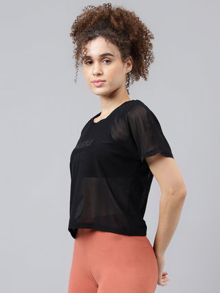 MKH Womens Black Mesh Short Length Sporty T Shirt
