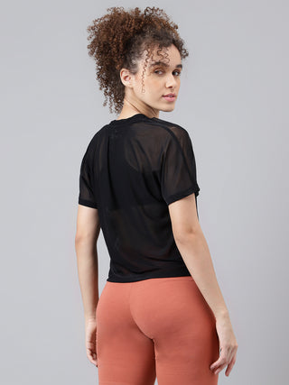 MKH Womens Black Mesh Short Length Sporty T Shirt