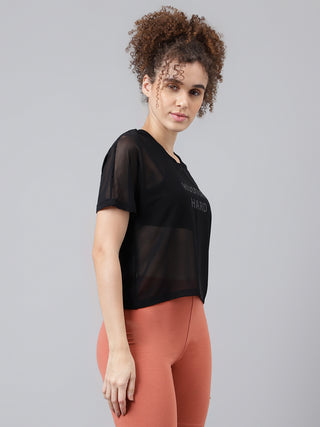 MKH Womens Black Mesh Short Length Sporty T Shirt