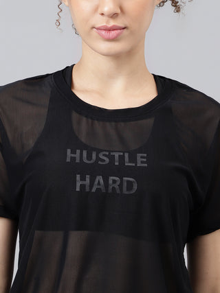 MKH Womens Black Mesh Short Length Sporty T Shirt