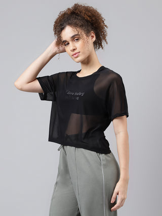 MKH Sheer Mesh Short Length T Shirt Womens Yoga Wear