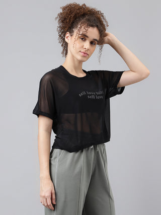 MKH Sheer Mesh Short Length T Shirt Womens Yoga Wear