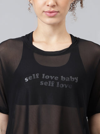 MKH Sheer Mesh Short Length T Shirt Womens Yoga Wear