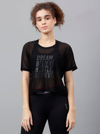 MKH Black Mesh Short Fit T Shirt Womens Athleisure