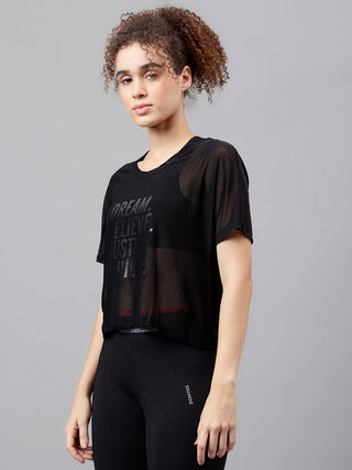 MKH Black Mesh Short Fit T Shirt Womens Athleisure
