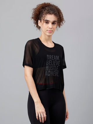 MKH Black Mesh Short Fit T Shirt Womens Athleisure