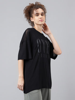 OVERTHINKING WOMEN BLACK MESH RELAXED FIT T-SHIRT