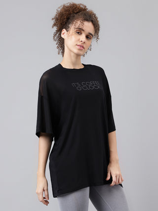 MKH Flowy Black Mesh T Shirt Womens Workout Layer
