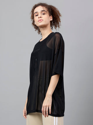 MKH Womens Loose Mesh T Shirt Black Breathable Design