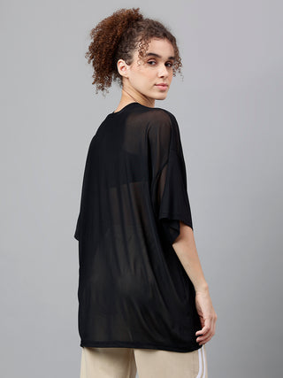 MKH Womens Loose Mesh T Shirt Black Breathable Design