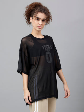 MKH Womens Loose Mesh T Shirt Black Breathable Design