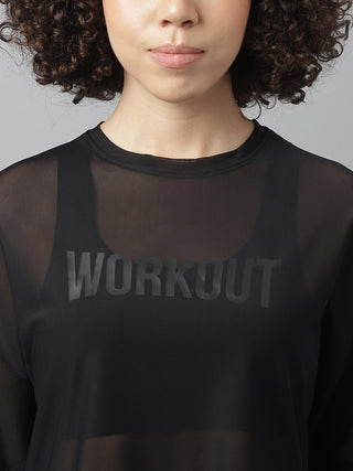 WORKOUT WOMEN BLACK MESH RELAXED FIT T-SHIRT