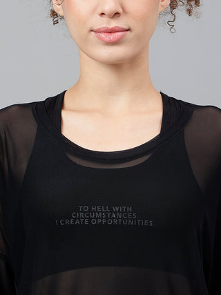 WORKOUT WOMEN BLACK MESH RELAXED FIT T-SHIRT