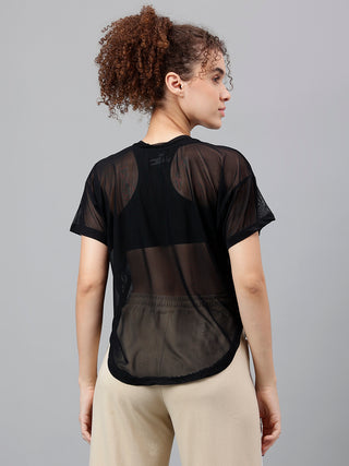 MKH Black Mesh Women Gym Workout T-Shirt