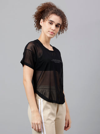 MKH Black Mesh Women Gym Workout T-Shirt