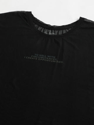 MKH Black See-Through Mesh Trendy Gymwear T-Shirt