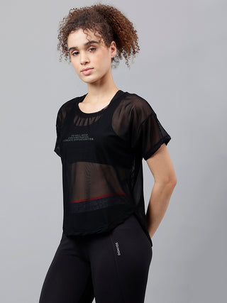 MKH Black See-Through Mesh Trendy Gymwear T-Shirt