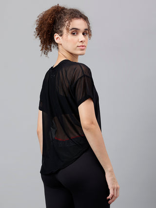 MKH Black See-Through Mesh Trendy Gymwear T-Shirt