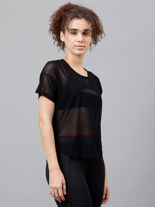 MKH Black See-Through Mesh Trendy Gymwear T-Shirt