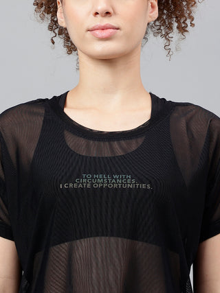 MKH Black See-Through Mesh Trendy Gymwear T-Shirt