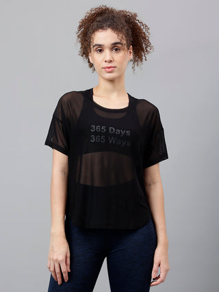 MKH Women’s Sheer Mesh Athleisure Style T-Shirt
